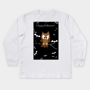 "Happy Halloween" Spooky Brown Owl Kids Long Sleeve T-Shirt